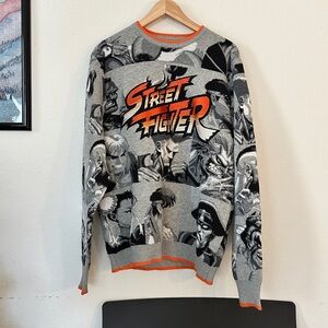 Street Fighter Graphic Crewneck Sweater - Gray and Orange